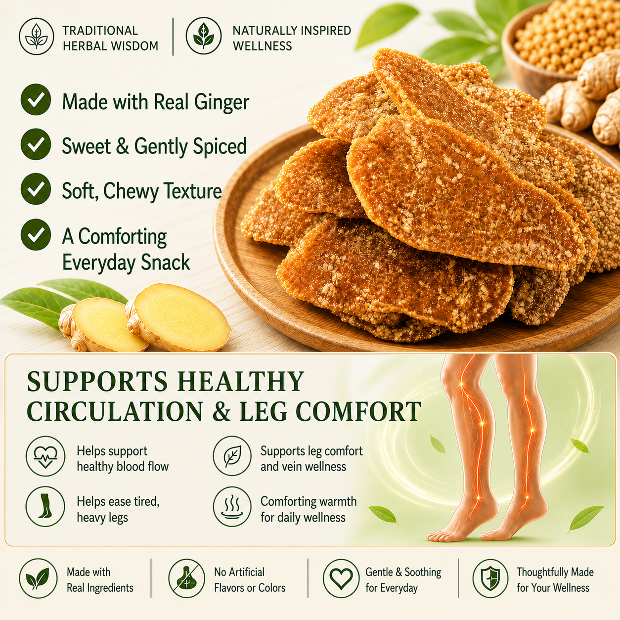 🩸🧑⚕️Feel Lighter in Your Legs Again 🌿 Natural Ginger Slices to Support Healthy Circulation - QZE