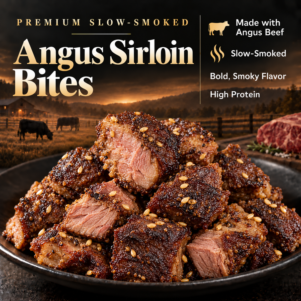 Premium Slow-Smoked Angus Sirloin Bites | High Protein · Real Beef - WHM