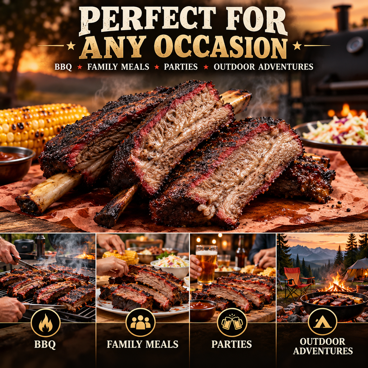 Texas-Style Smoked Angus Beef Ribs – Slow-Smoked, Tender & Juicy, Rich Smoky BBQ Flavor-OUO