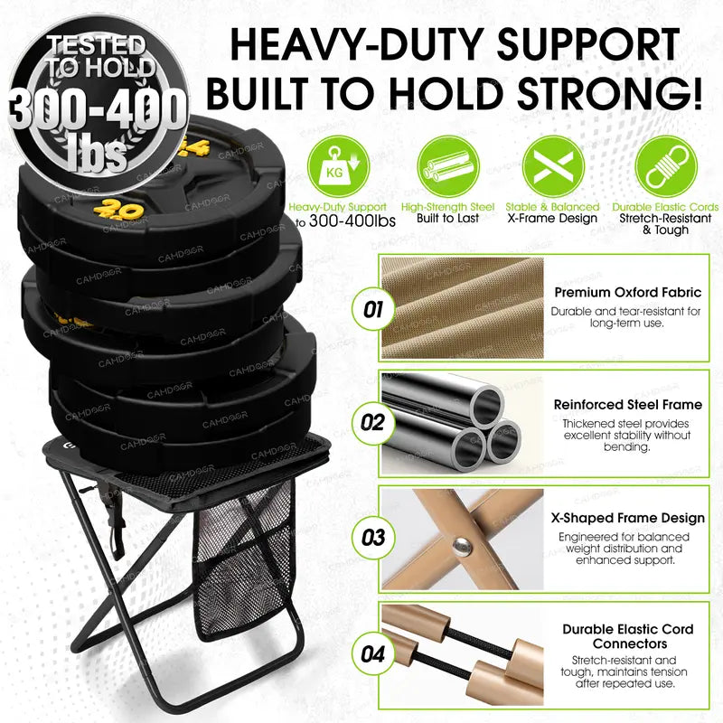 🔥Portable Outdoor Folding Chair with Shoulder, Strap Ultra Light 1.5 lbs, Max Load 400lb, Two Side Pockets Velcro Storage for Camping Hiking Fishing BBQ Parties⛱️-TJY