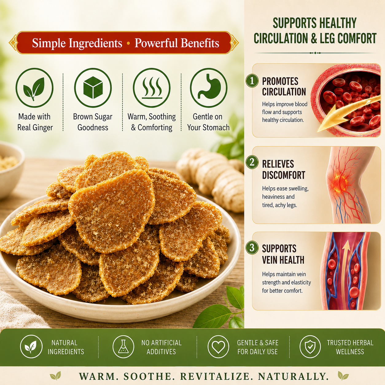 🩸🧑‍⚕️Feel Lighter in Your Legs Again 🌿 Natural Ginger Slices to Support Healthy Circulation - QZE