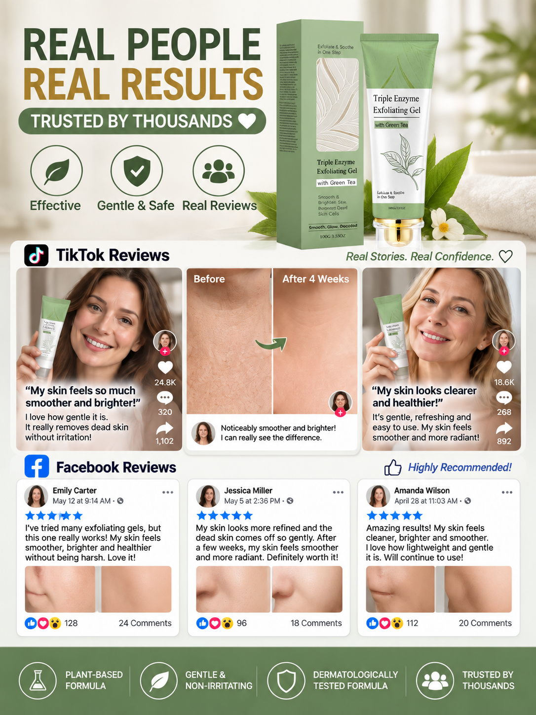 Triple Enzyme Green Tea Peeling Gel – Gentle Exfoliation for Smoother, Brighter Skin -Felix