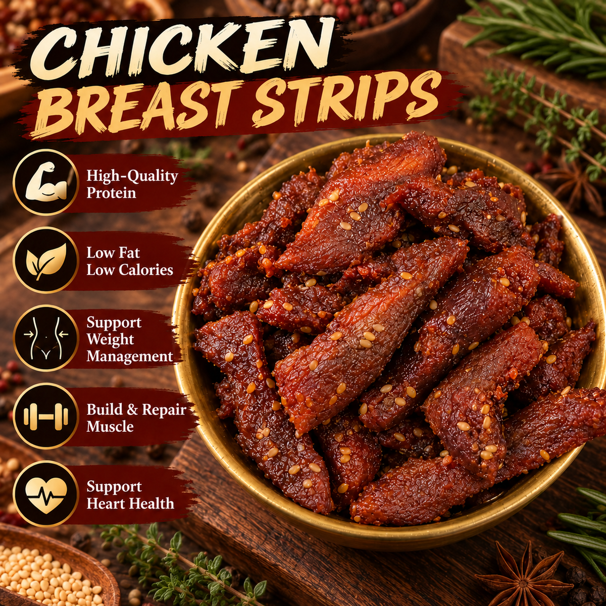 Air-Dried Chicken Breast Jerky – Savory, Chewy High-Protein Snack-EDC