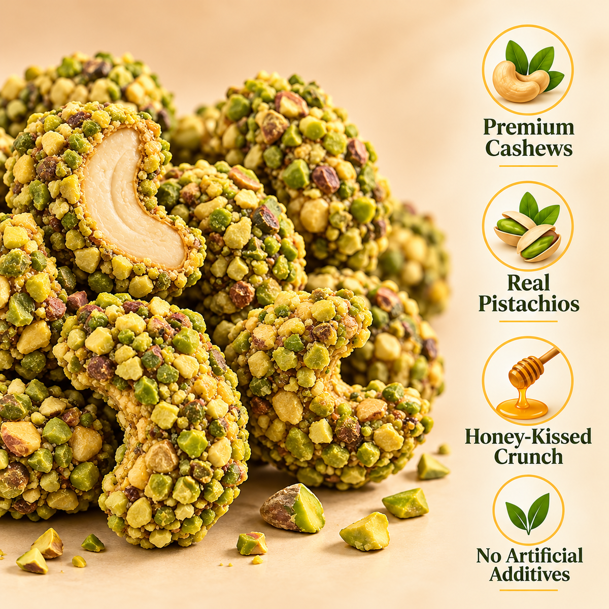 Premium Pistachio-Coated Cashews with Honey – Honey-Kissed Crunch-GVC