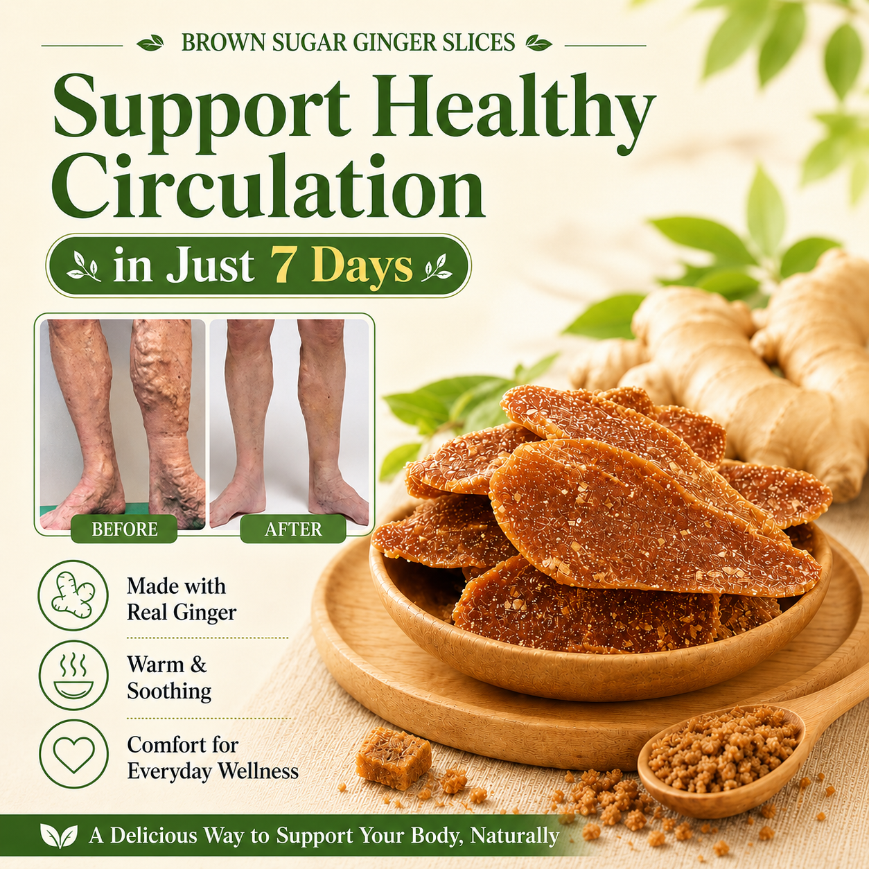 🩸🧑‍⚕️Feel Lighter in Your Legs Again 🌿 Natural Ginger Slices to Support Healthy Circulation - QZE