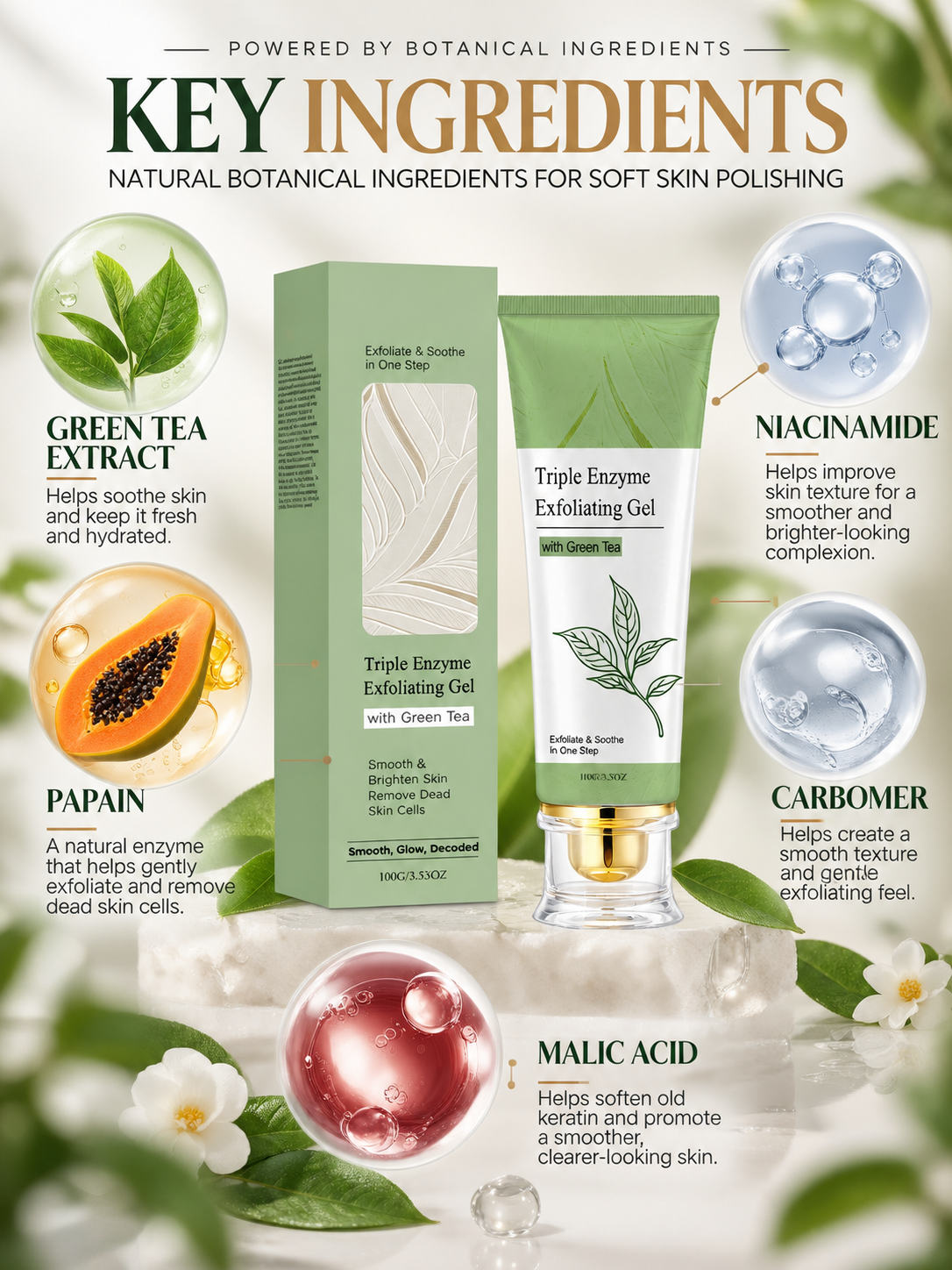 Triple Enzyme Green Tea Peeling Gel – Gentle Exfoliation for Smoother, Brighter Skin -Felix