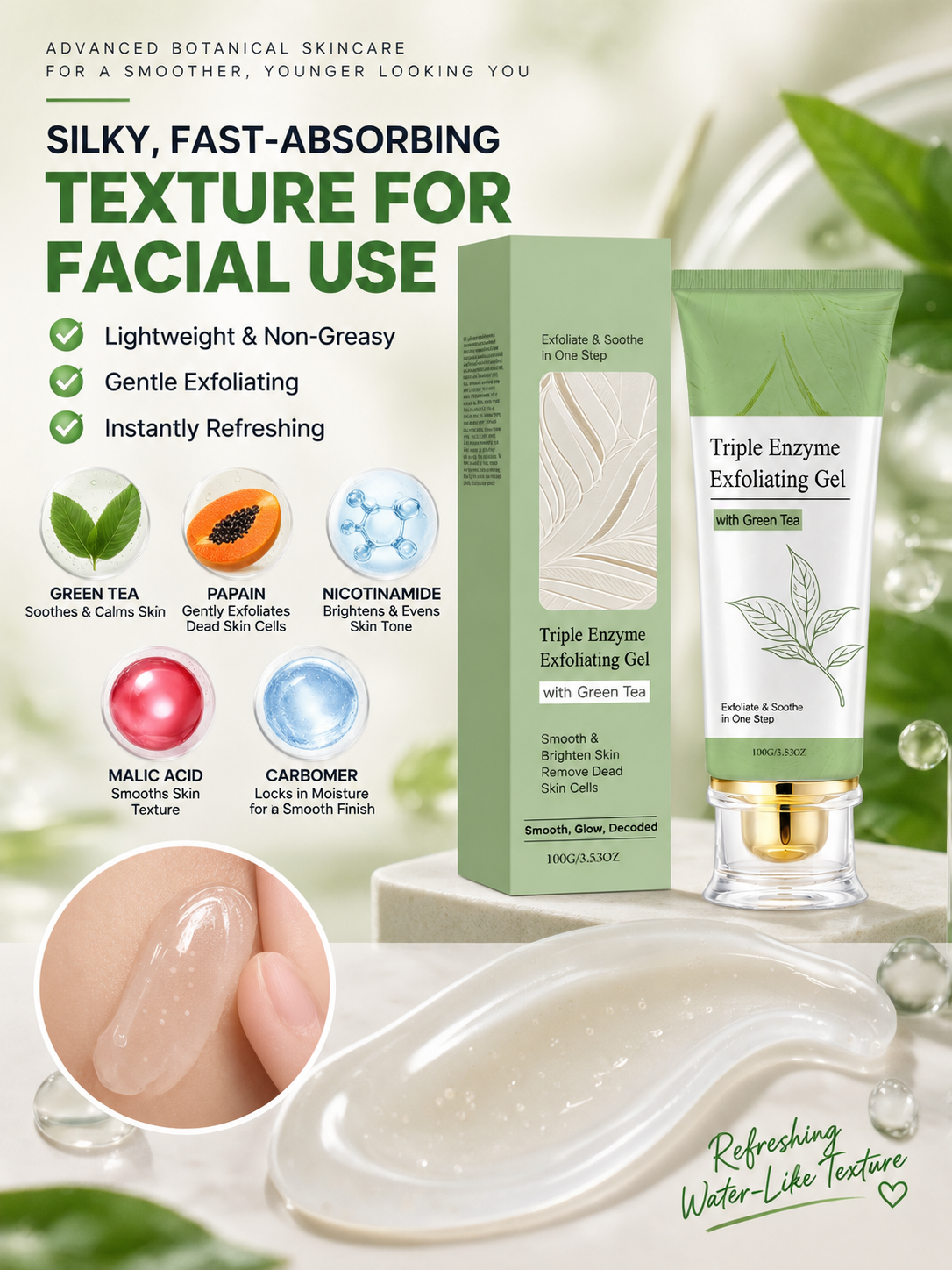 Triple Enzyme Green Tea Peeling Gel – Gentle Exfoliation for Smoother, Brighter Skin -Felix