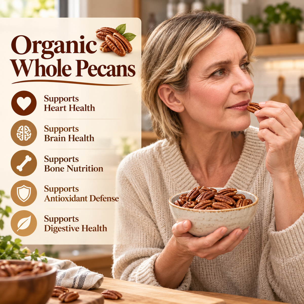Organic Whole Pecans — Oil-Free Roasted for the Perfect Balance of Health and Flavor——GTR