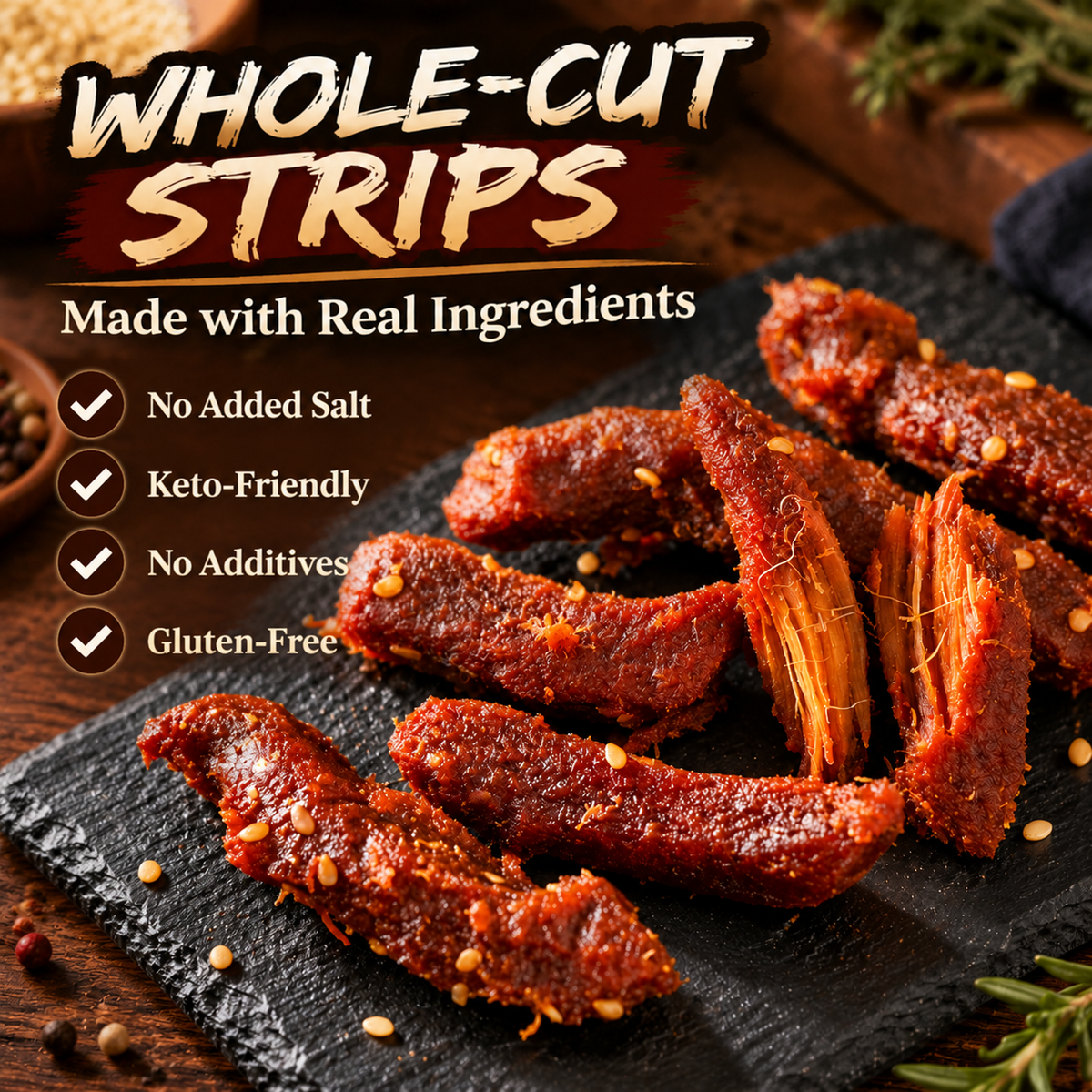 Air-Dried Chicken Breast Jerky – Savory, Chewy High-Protein Snack-EDC