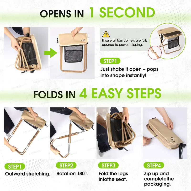 🔥Portable Outdoor Folding Chair with Shoulder, Strap Ultra Light 1.5 lbs, Max Load 400lb, Two Side Pockets Velcro Storage for Camping Hiking Fishing BBQ Parties⛱️-TJY