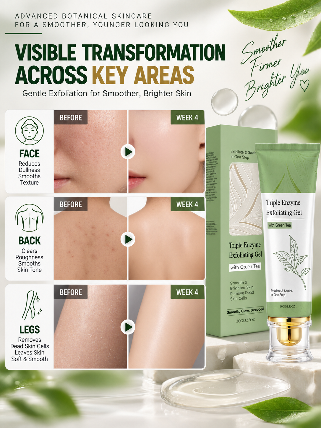 Triple Enzyme Green Tea Peeling Gel – Gentle Exfoliation for Smoother, Brighter Skin -Felix
