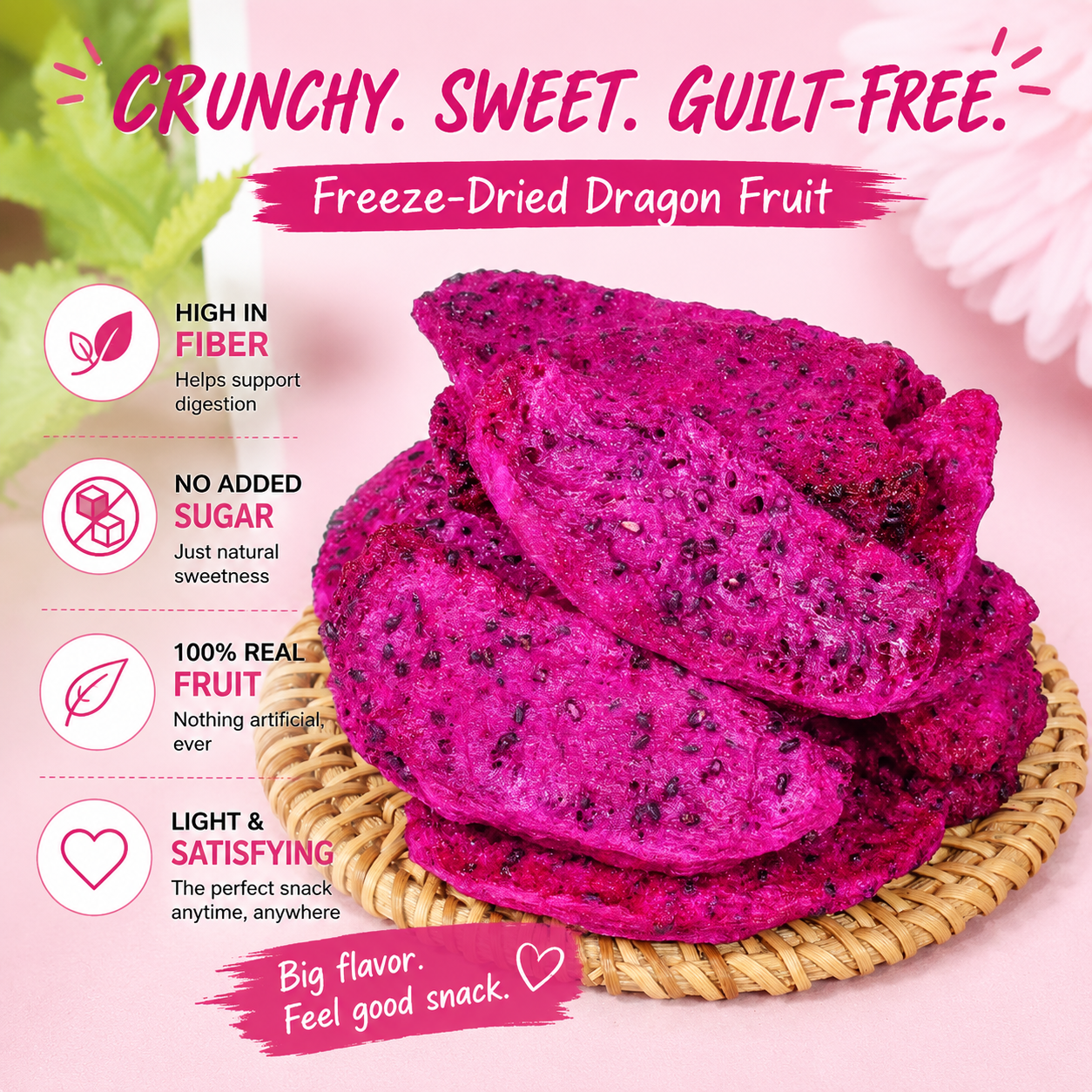 💎⭐Say goodbye to high-calorie guilt! 💎⭐Crunchy Freeze-Dried Dragon Fruit with Fiber-Packed Goodness-H1
