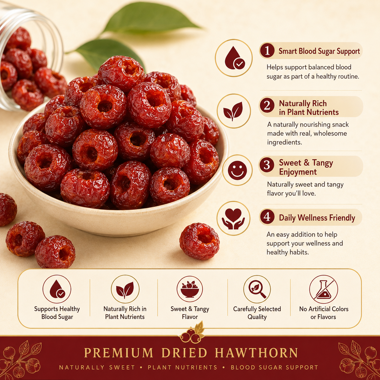 💗Science-Inspired Support for Healthy Blood Sugar✨ Delicious dried hawthorn made for smart everyday snacking.-LYJ