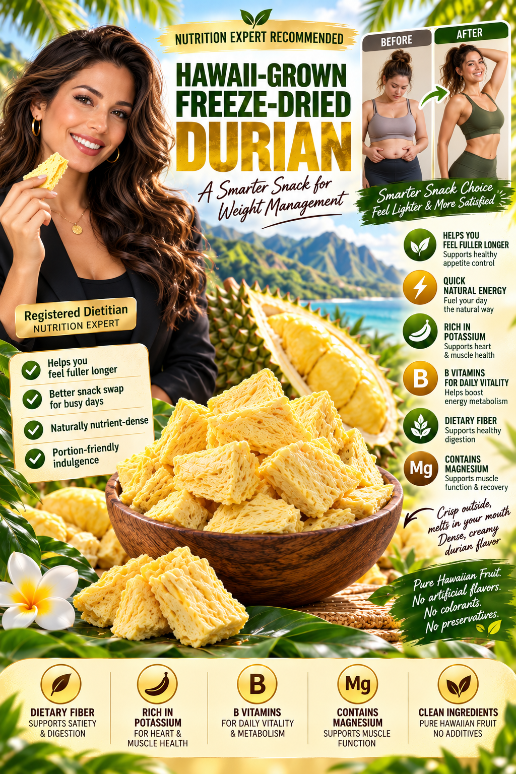 Hawaiian Freeze-Dried Durian | Crispy, Creamy & Made with 100% Real Fruit-Liam