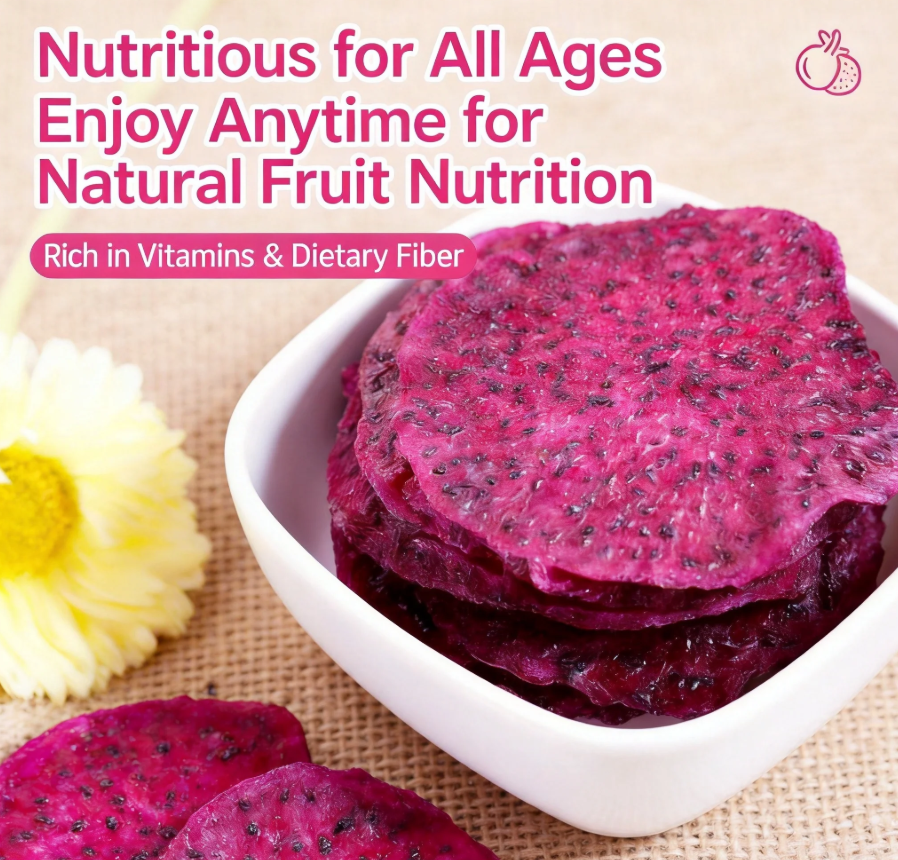 Say goodbye to high-calorie guilt! 🍦🍦Satisfy Your Cravings with Our Fiber-Rich Red Dragon Fruit Slices（副本）