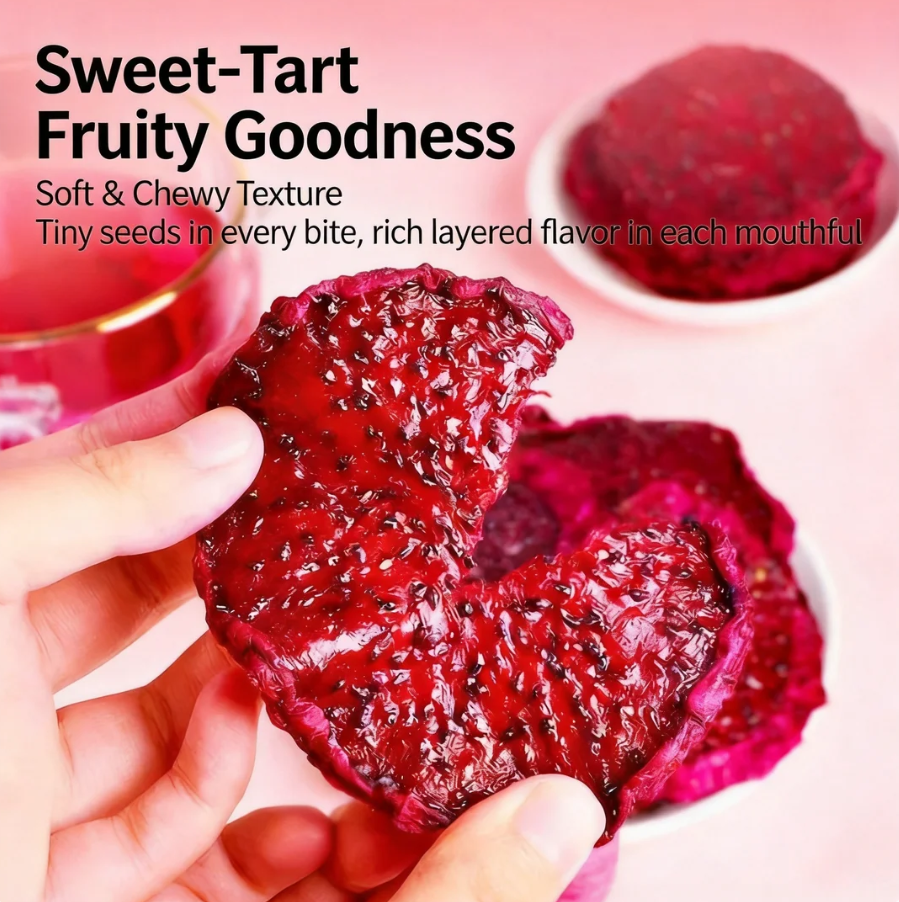 Say goodbye to high-calorie guilt! 🍦🍦Satisfy Your Cravings with Our Fiber-Rich Red Dragon Fruit Slices（副本）