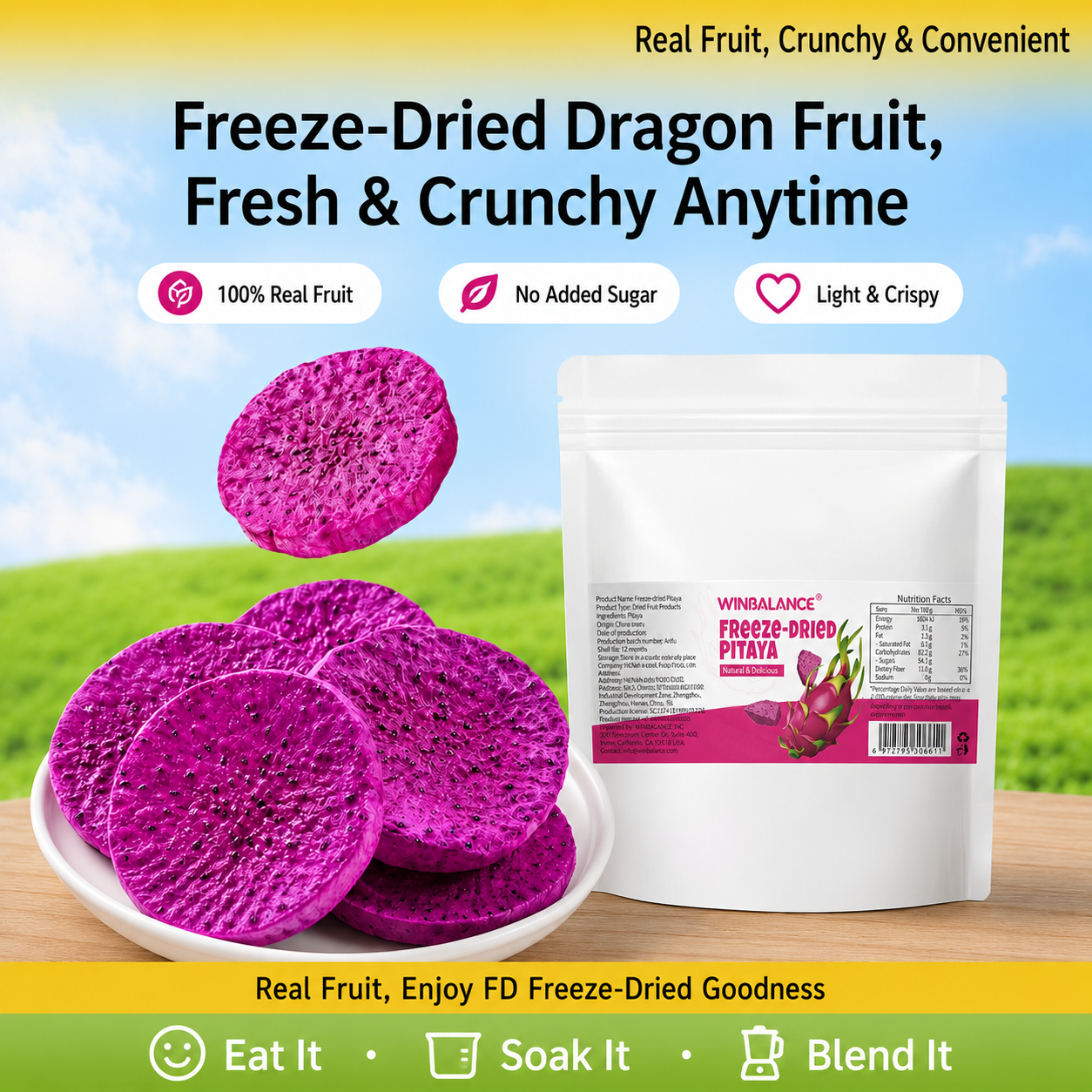 💎⭐Say goodbye to high-calorie guilt! 💎⭐Crunchy Freeze-Dried Dragon Fruit with Fiber-Packed Goodness-H1