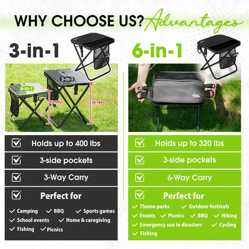 🔥Portable Outdoor Folding Chair with Shoulder, Strap Ultra Light 1.5 lbs, Max Load 400lb, Two Side Pockets Velcro Storage for Camping Hiking Fishing BBQ Parties⛱️-TJY