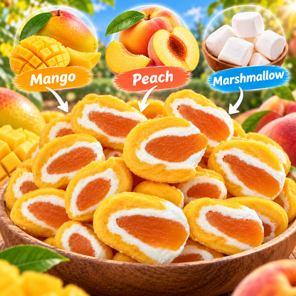 Mango Peach HUGS – Sweet, Chewy Fruit Candy with a Fluffy Marshmallow Center-IUK