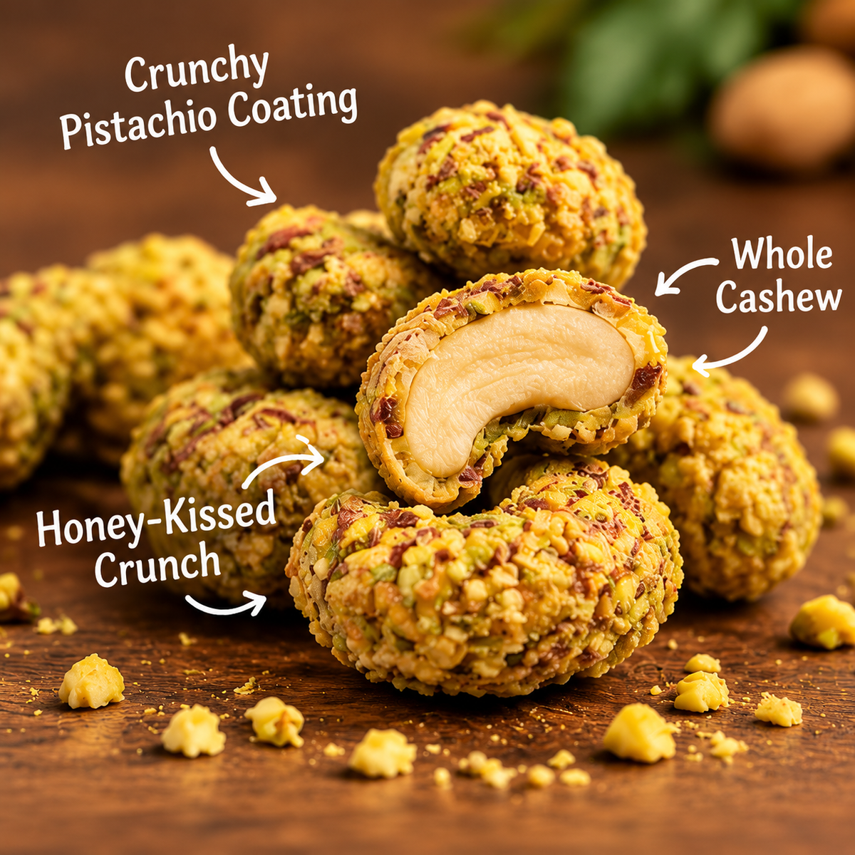 Premium Pistachio-Coated Cashews with Honey – Honey-Kissed Crunch-GVC