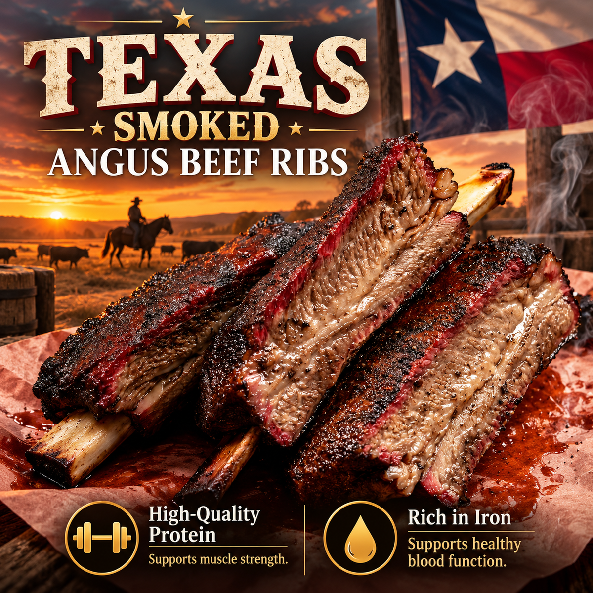 Texas-Style Smoked Angus Beef Ribs – Slow-Smoked, Tender & Juicy, Rich Smoky BBQ Flavor-OUO